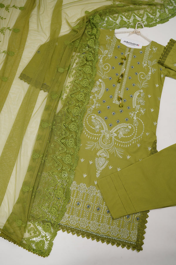 Rozi - Sequin Embroidered Lawn Outfit with Net Dupatta - Summer Collection