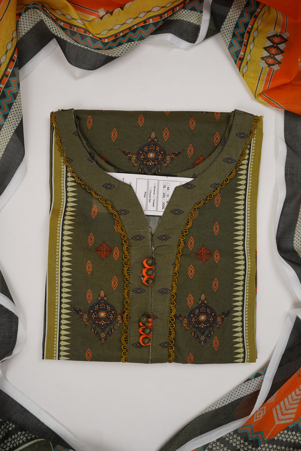 3pc Crystal Lawn Suit featuring Printed Trouser & Premium Voil Dupatta
