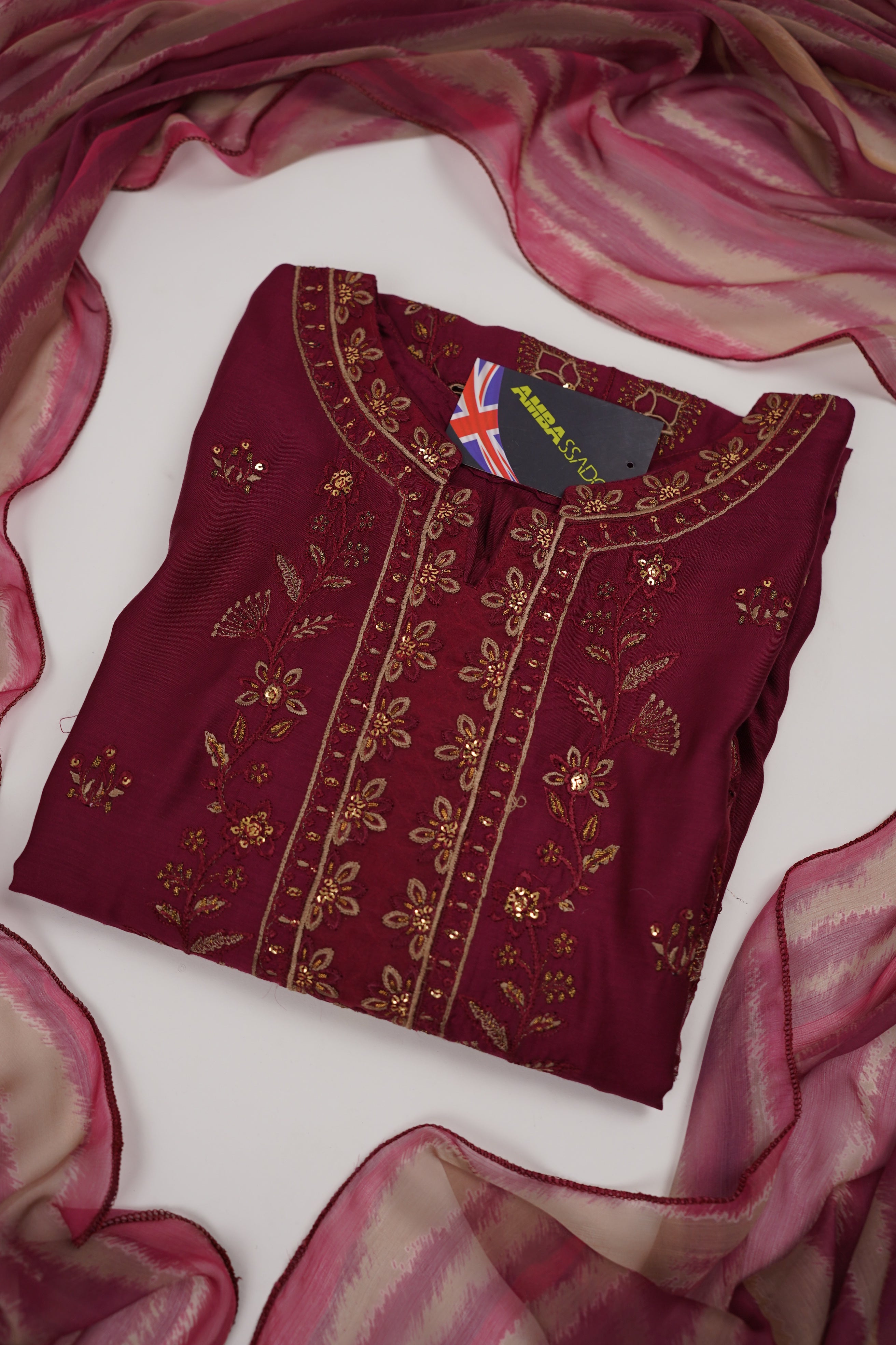 Bin Saeed Originals - Embroidered  Outfit with Chafoon Dupatta - Ready to Wear