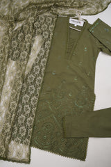 Rozi - Embroidered Chikankari Lawn Outfit with Net Dupatta - Ready to Wear