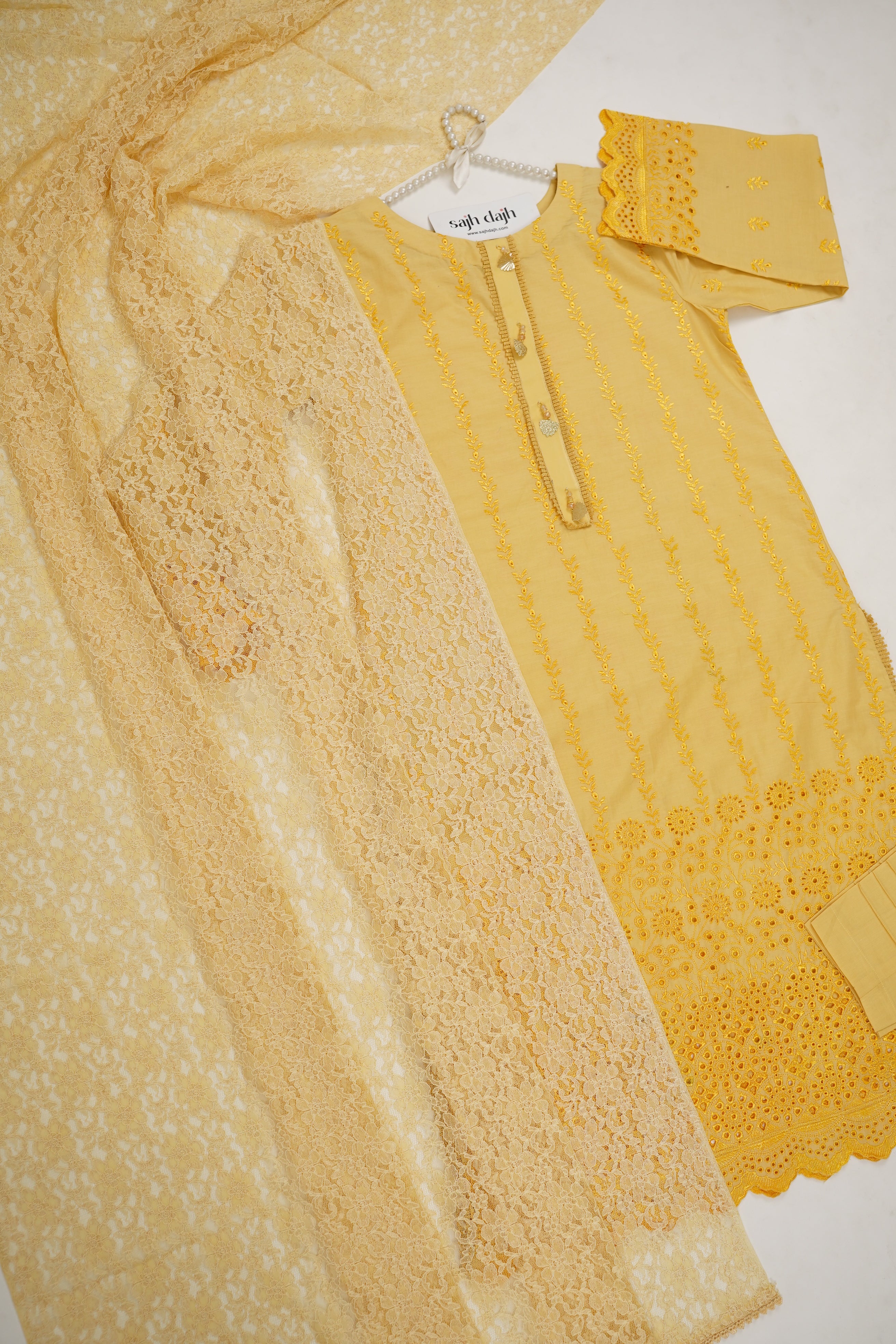 Rozi - Embroidered Chikankari Lawn Outfit with Net Dupatta - Ready to Wear