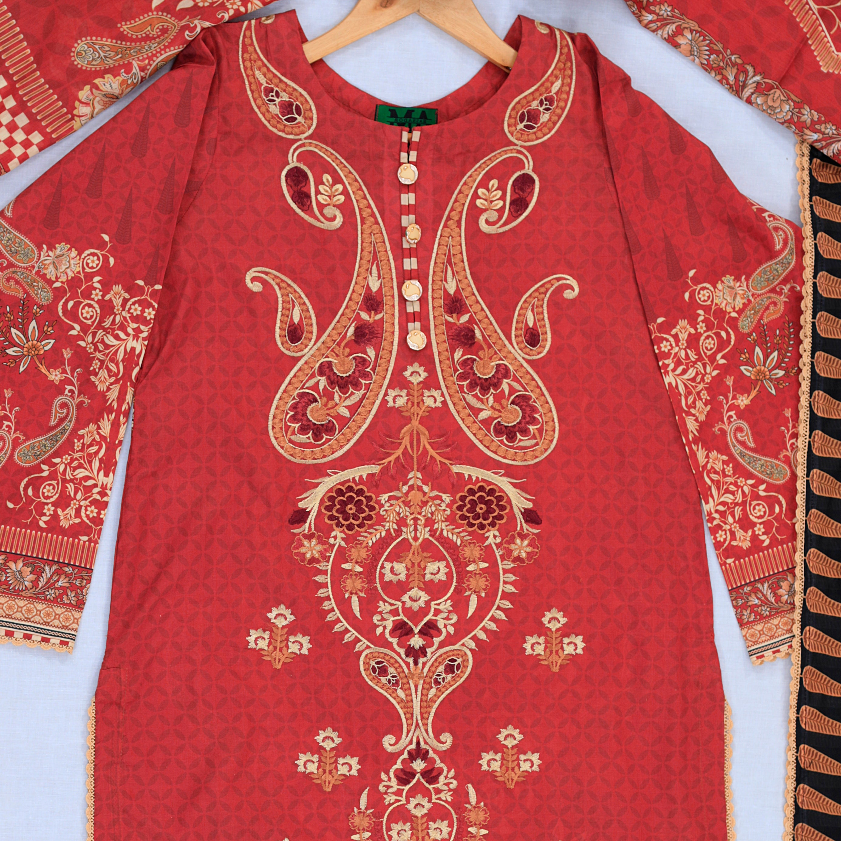 3PC Stitched Crystal Embroidery Digital Lawn