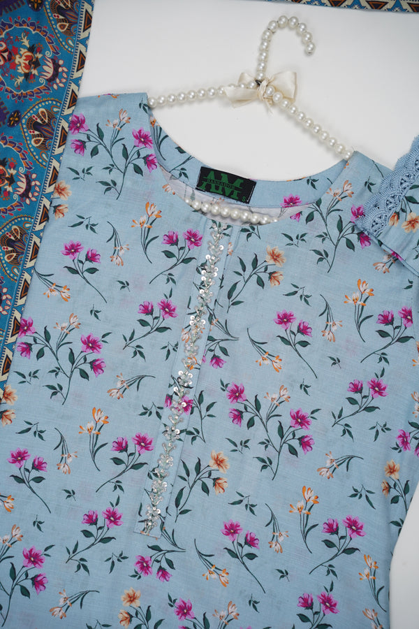 Slub Linen 3pc Suit with Handmade Details for Women